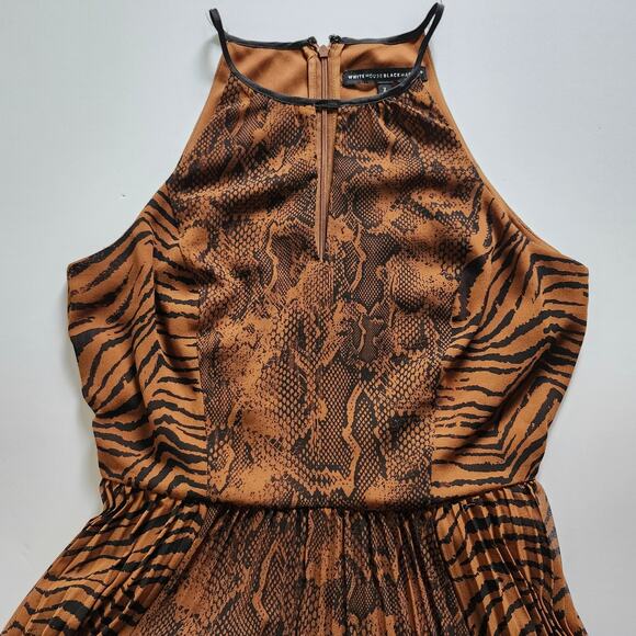 WHBM Animal Print Full Skirt Pleated Halter Maxi Dress Size 2 - Picture 4 of 10